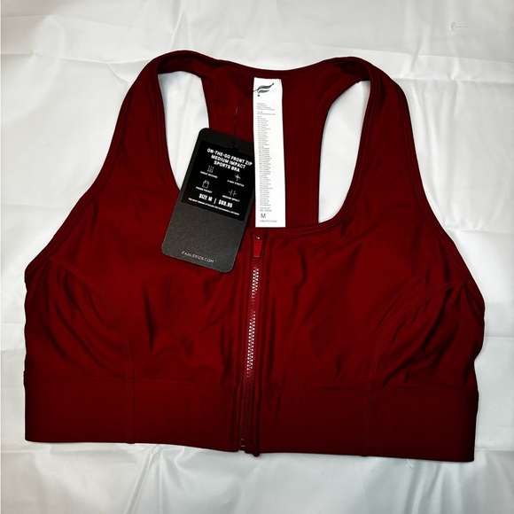 Fabletics Sports Bra Size M Red Zip Front High Impact Racerback On-the-Go NWT - Picture 1 of 6